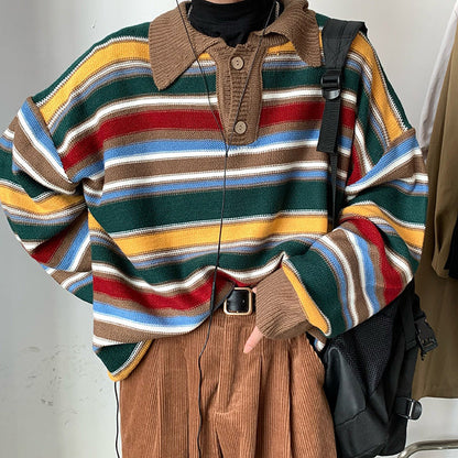 Cozy Striped Collar Sweater Boogzel Clothing