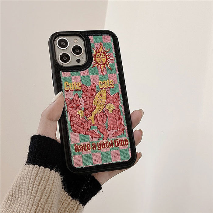 Y2K Cats Embroidery iPhone Case Boogzel Clothing