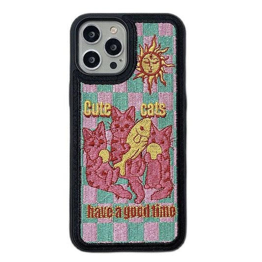 Y2K Cats Embroidery iPhone Case Boogzel Clothing