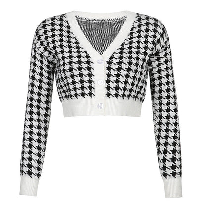 Black Check Crop Cardigan Boogzel Clothing