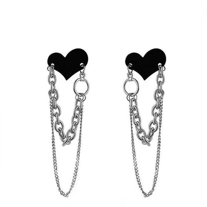 Black Heart Chain Earrings SpreePicky