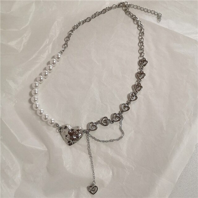 Heart Pearl Chain Necklace SpreePicky