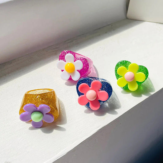 Kawaii Flower Chunky Rings Boogzel Clothing