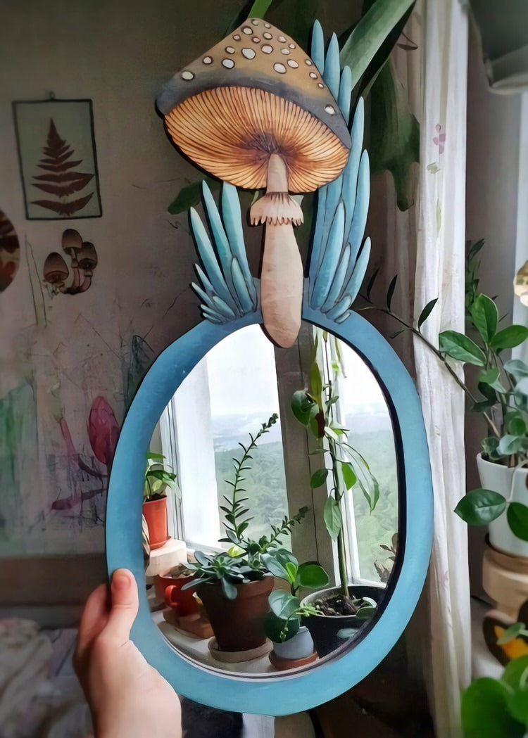 Forest Mushroom Wooden Mirror SpreePicky