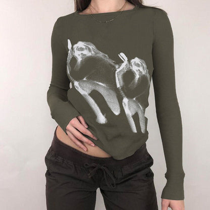 Green Print Long Sleeve Top SpreePicky