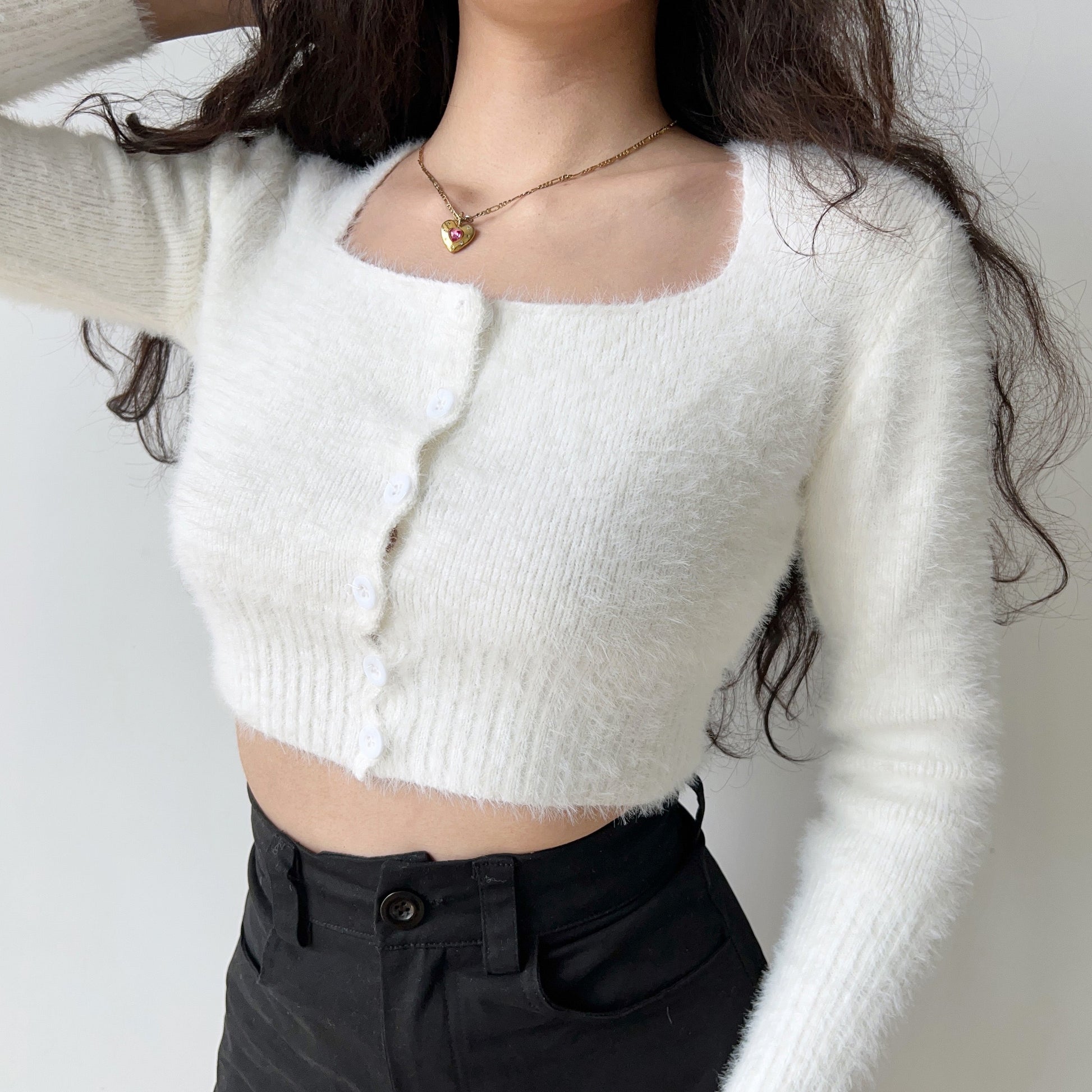 Fuzzy Cropped Cardigan Boogzel Clothing