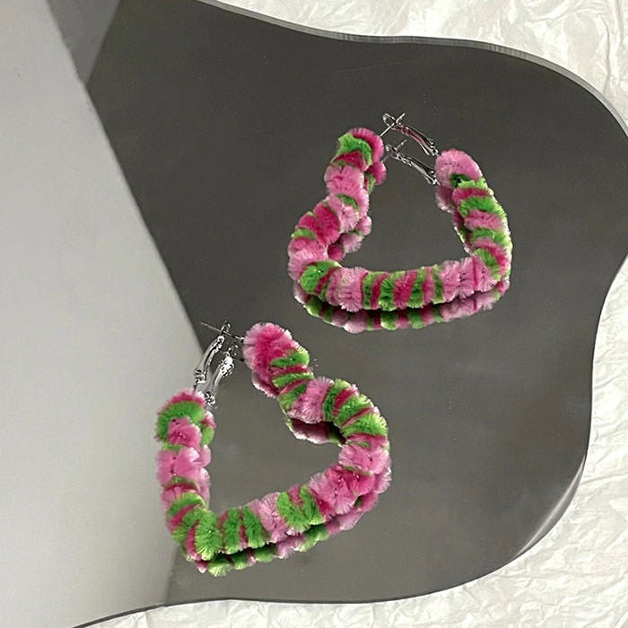 Fuzzy Heart Hoop Earrings Boogzel Clothing