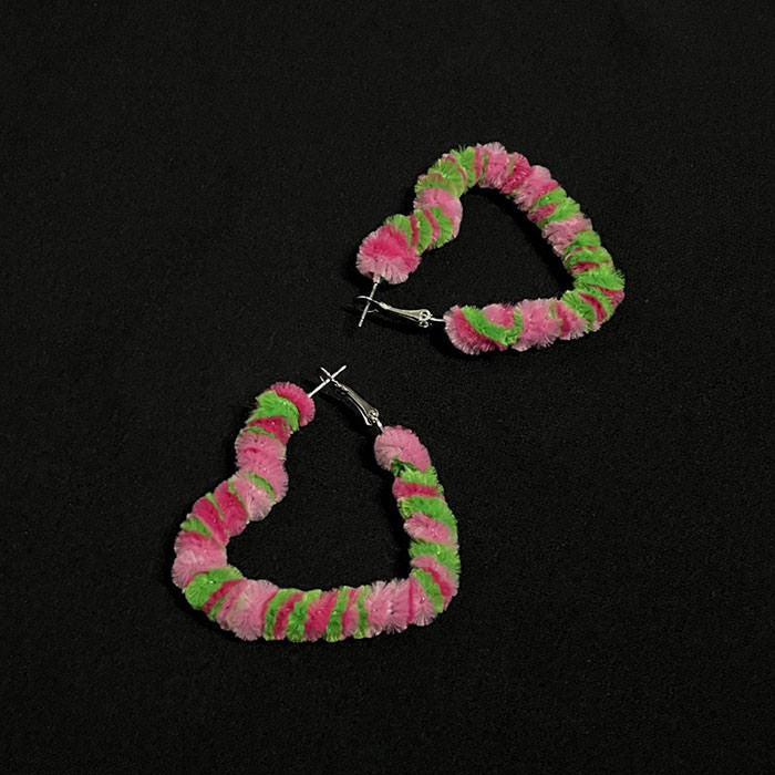 Fuzzy Heart Hoop Earrings Boogzel Clothing