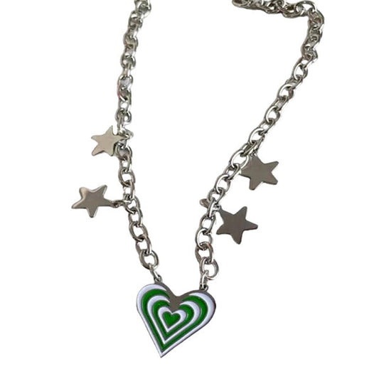 Green Heart Star Necklace Boogzel Clothing