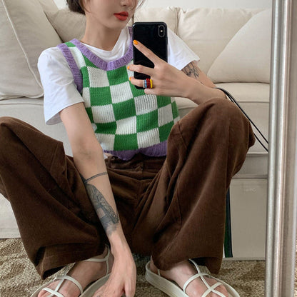 Green Lavender Checkered Vest Boogzel Clothing