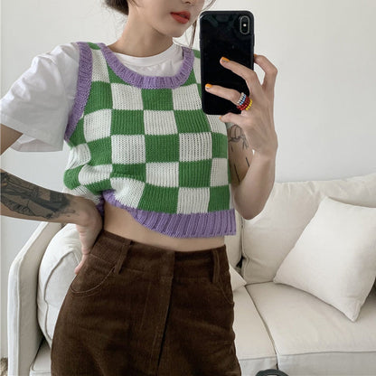 Green Lavender Checkered Vest Boogzel Clothing