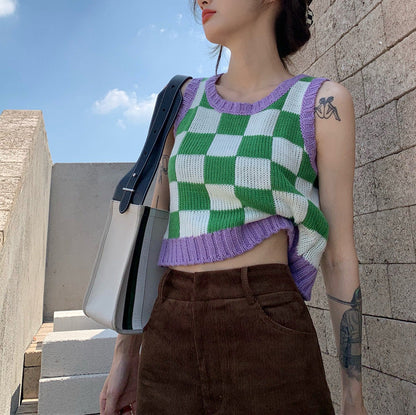 Green Lavender Checkered Vest Boogzel Clothing