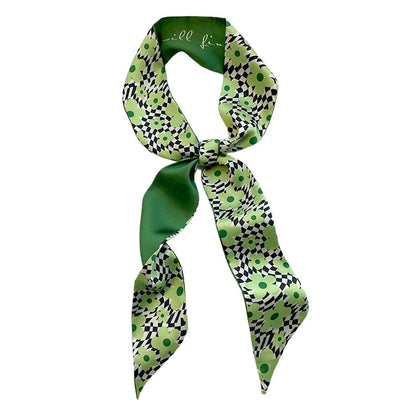 Green Floral Satin Scarf SpreePicky