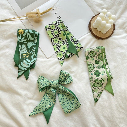 Green Floral Satin Scarf SpreePicky