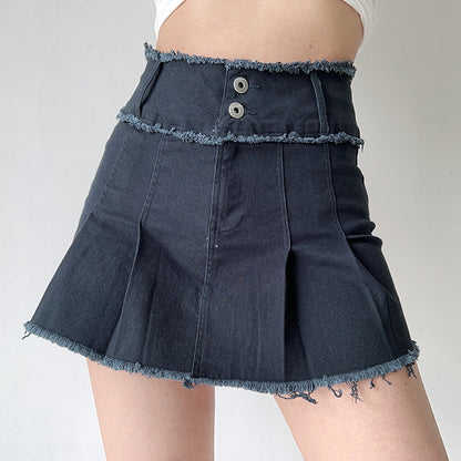 Denim Pleated Skirt SpreePicky