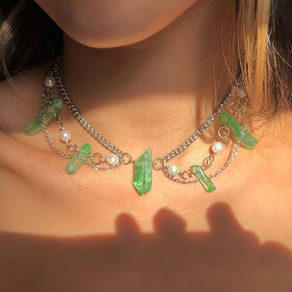 Green Crystal Layered Necklace Boogzel Clothing