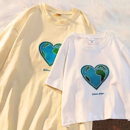 Heart Earth Embroidered Tee Boogzel Clothing