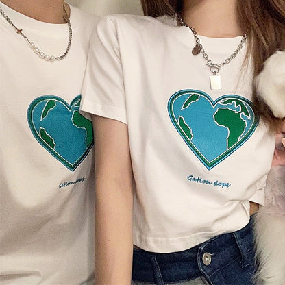 Heart Earth Embroidered Tee Boogzel Clothing