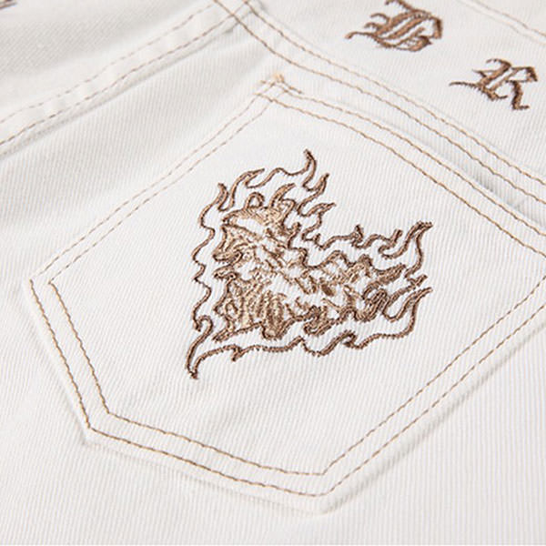 Heart Embroidery Cargo Jeans SpreePicky