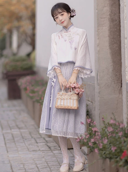 Elegant Purple Floral Cheongsam Hanfu Story