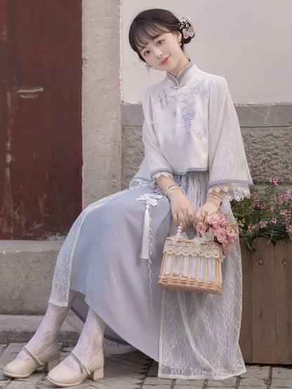 Elegant Purple Floral Cheongsam Hanfu Story