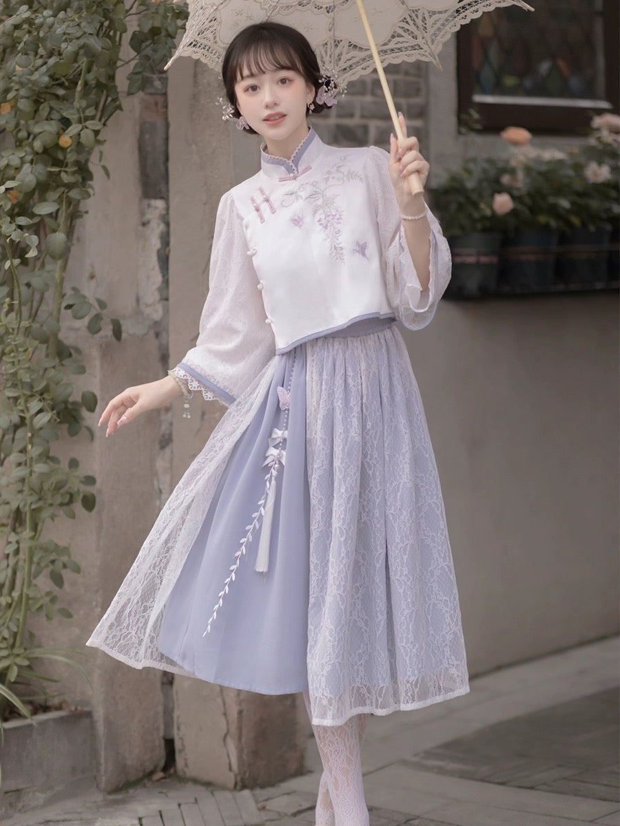 Elegant Purple Floral Cheongsam Hanfu Story