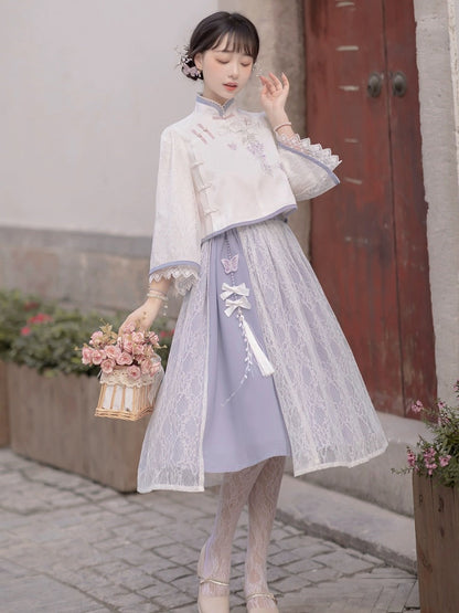 Elegant Purple Floral Cheongsam Hanfu Story