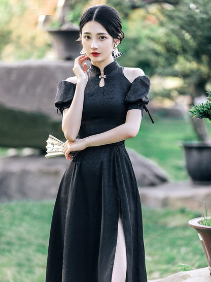 Chic Textured Puffy Sleeve Cheongsam Hanfu Story