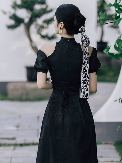 Chic Textured Puffy Sleeve Cheongsam Hanfu Story