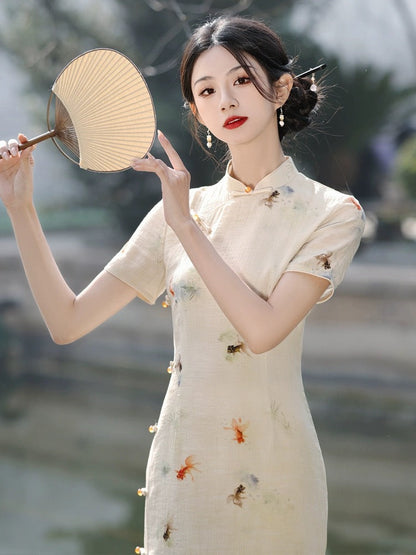 Elegant Fish Printing Cheongsam Hanfu Story