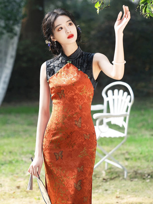 Orange Patterned Cheongsam Dress Hanfu Story