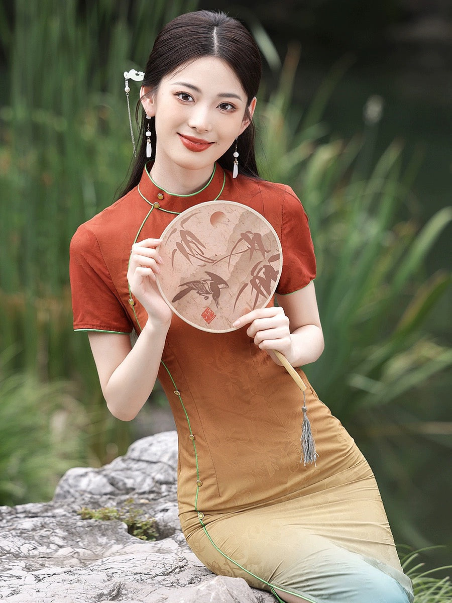 Rainbow Bridge Short Sleeve Long Cheongsam Hanfu Story