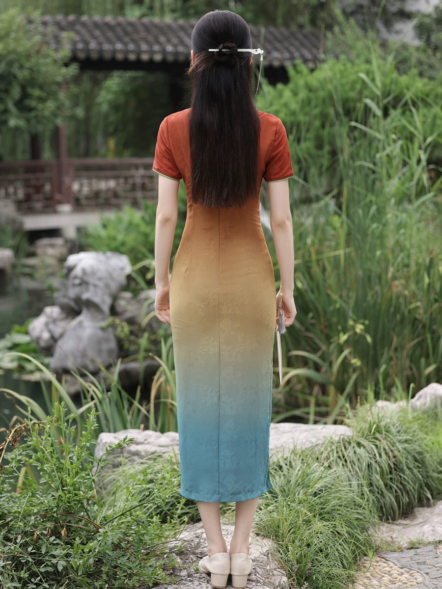 Rainbow Bridge Short Sleeve Long Cheongsam Hanfu Story