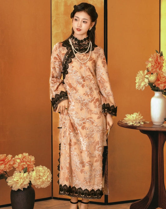 Vintage Floral Cheongsam Dress Hanfu Story