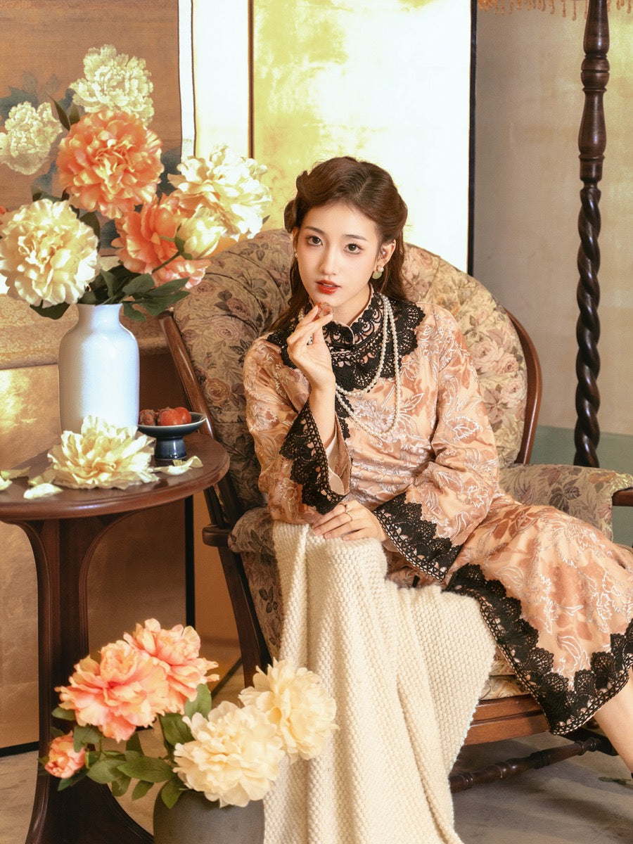 Vintage Floral Cheongsam Dress Hanfu Story