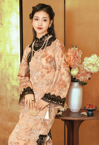 Vintage Floral Cheongsam Dress Hanfu Story