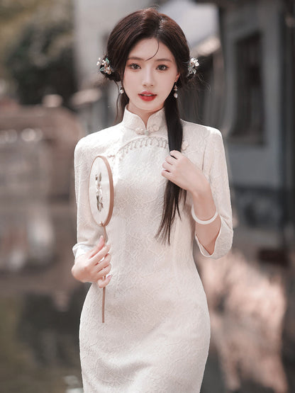 Classic Textured Long Sleeve Cheongsam Hanfu Story