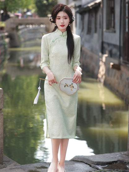 Classic Textured Long Sleeve Cheongsam Hanfu Story