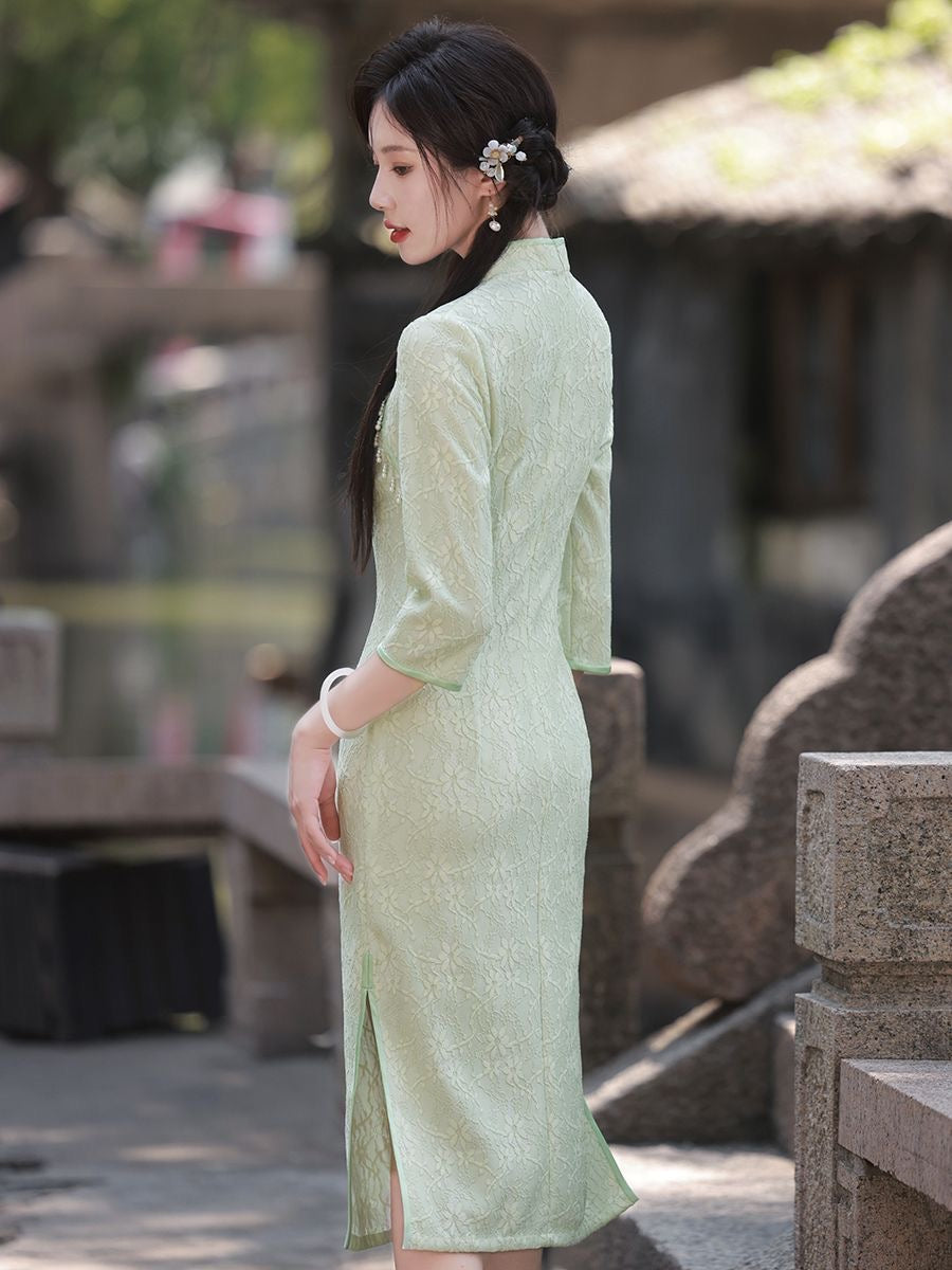 Classic Textured Long Sleeve Cheongsam Hanfu Story