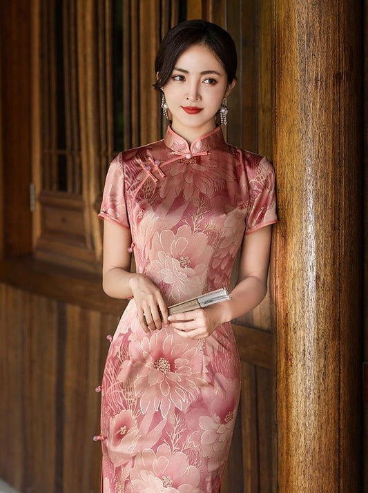 Rose Printed Short Sleeve Cheongsam Hanfu Story