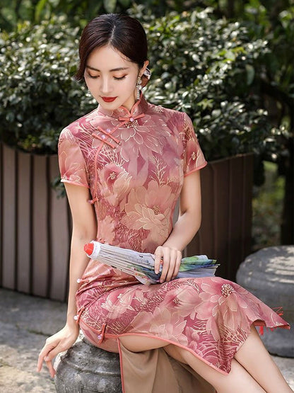 Rose Printed Short Sleeve Cheongsam Hanfu Story