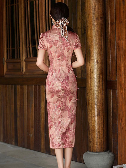 Rose Printed Short Sleeve Cheongsam Hanfu Story