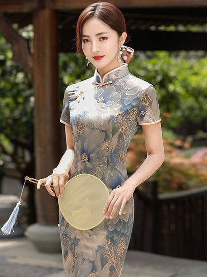 Rose Printed Short Sleeve Cheongsam Hanfu Story