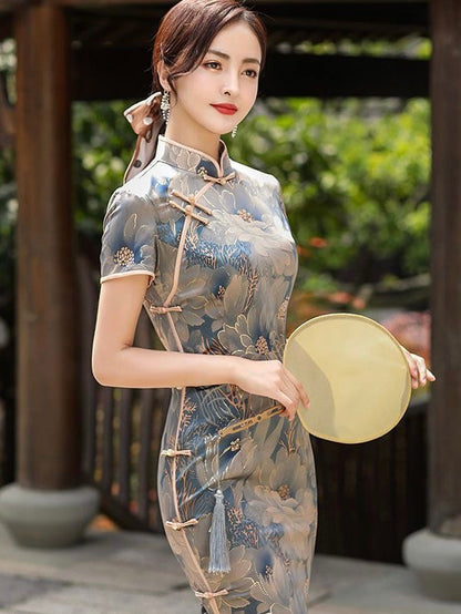 Rose Printed Short Sleeve Cheongsam Hanfu Story