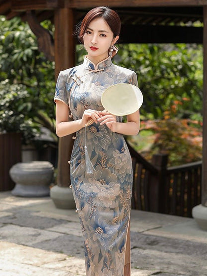 Rose Printed Short Sleeve Cheongsam Hanfu Story