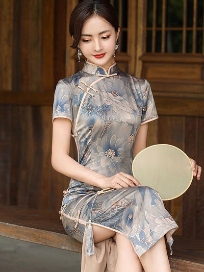 Rose Printed Short Sleeve Cheongsam Hanfu Story