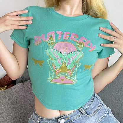 Green Butterfly Crop Top Boogzel Clothing