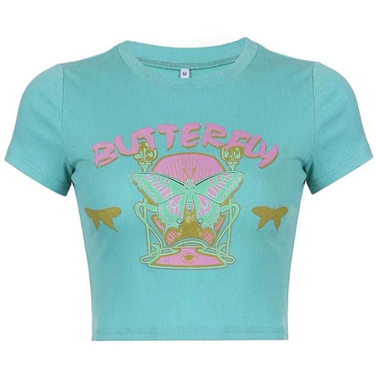 Green Butterfly Crop Top Boogzel Clothing