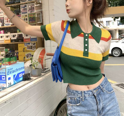 Sweet Striped Ribbed Crop Top Boogzel Clothing