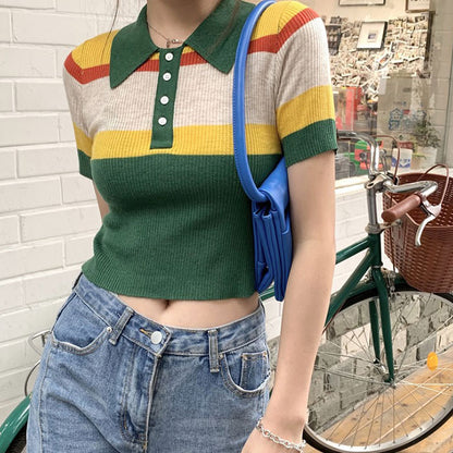 Sweet Striped Ribbed Crop Top Boogzel Clothing